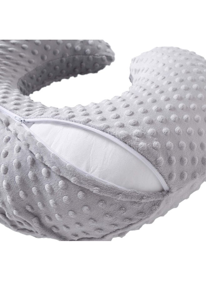 QUENESS Nursing Pillow and Positioner, Breastfeeding, Bottle Feeding, Baby Sitting Support with Removable Ultra Soft Cover, Tummy Time Support for Baby Boys and Girls (Gray) - Image 2
